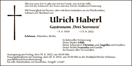 Traueranzeige von Ulrich Haberl von Landkreis Schwandorf