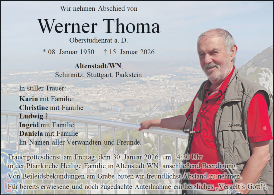 Traueranzeige von Werner Thoma von Hauptausgabe Weiden