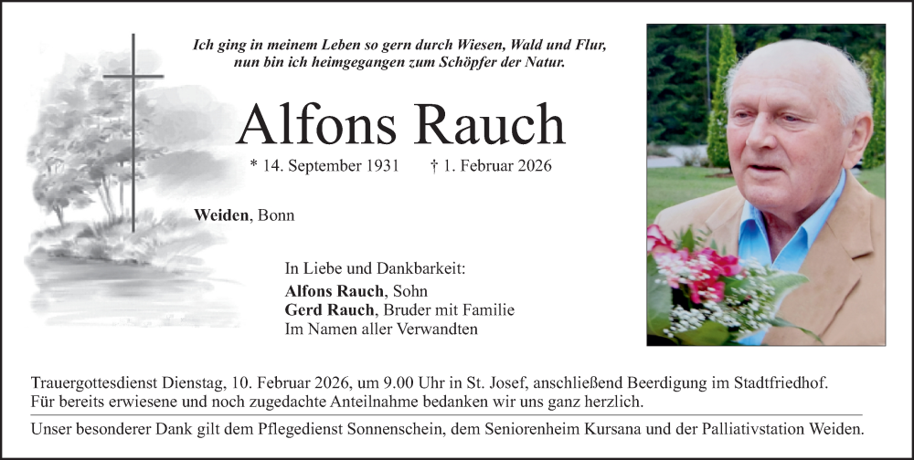  Traueranzeige für Alfons Rauch vom 07.02.2026 aus Hauptausgabe Weiden