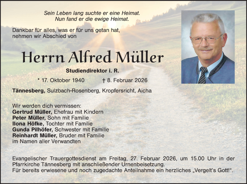  Traueranzeige für Alfred Müller vom 24.02.2026 aus Gesamtausgabe