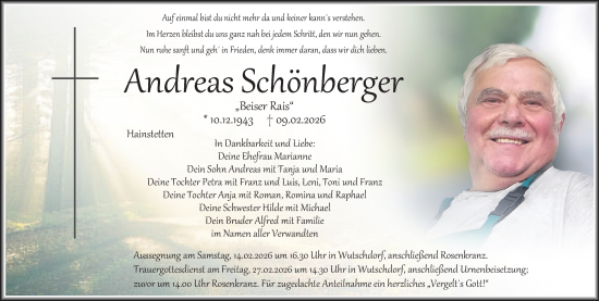Traueranzeige von Andreas Schönberger von Hauptausgabe Amberg