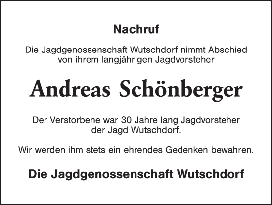 Traueranzeige von Andreas Schönberger von Hauptausgabe Amberg