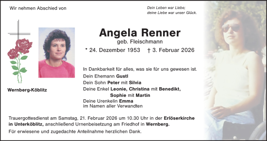 Traueranzeige von Angela Renner von Landkreis Schwandorf