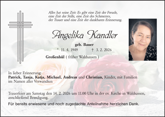 Traueranzeige von Angelika Kandler von Tirschenreuth + Eschenbach - Kemnath - Erbendorf