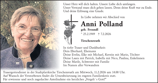 Traueranzeige von Anni Polland von Tirschenreuth + Eschenbach - Kemnath - Erbendorf