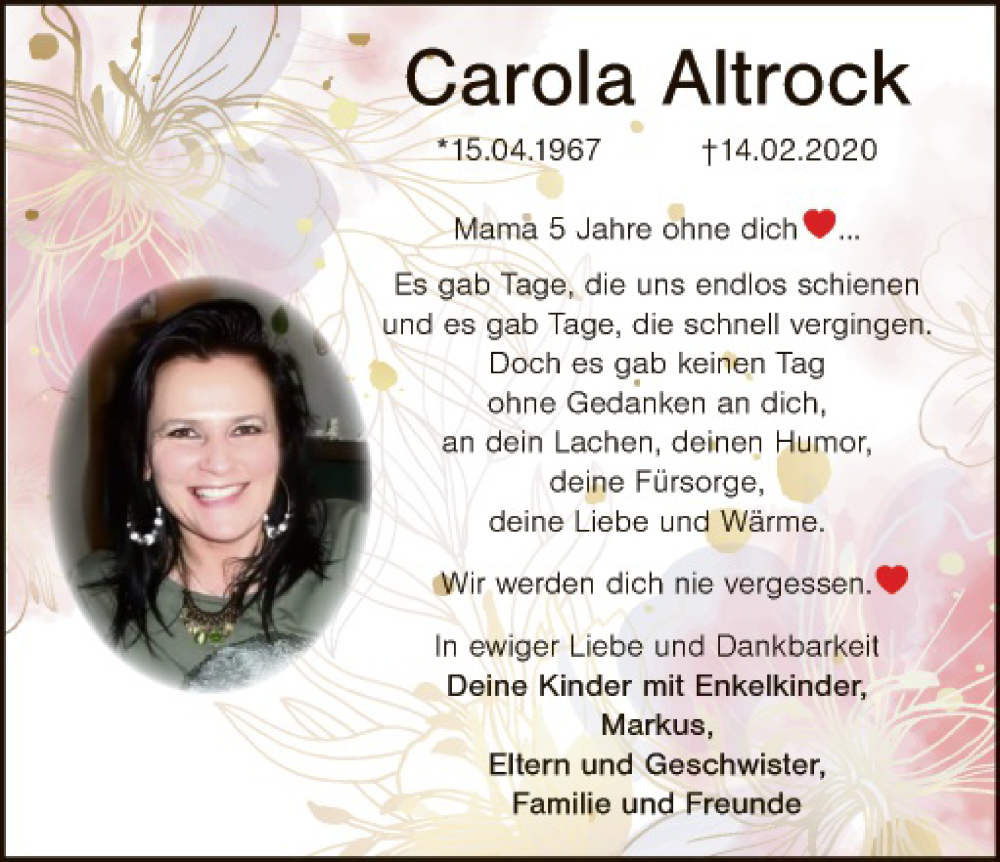  Traueranzeige für Carola Altrock vom 14.02.2025 aus Gesamtausgabe