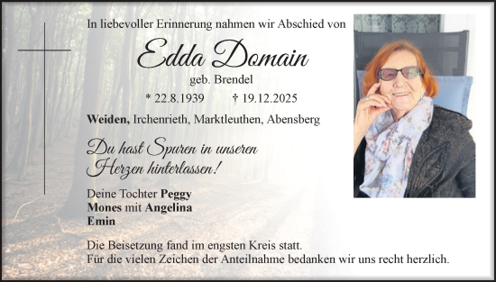 Traueranzeige von Edda Domain von Hauptausgabe Weiden