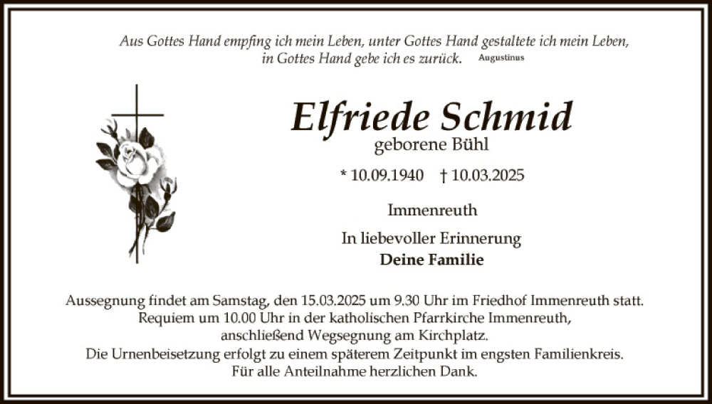  Traueranzeige für Elfriede Schmid vom 13.03.2025 aus Tirschenreuth + Eschenbach - Kemnath - Erbendorf