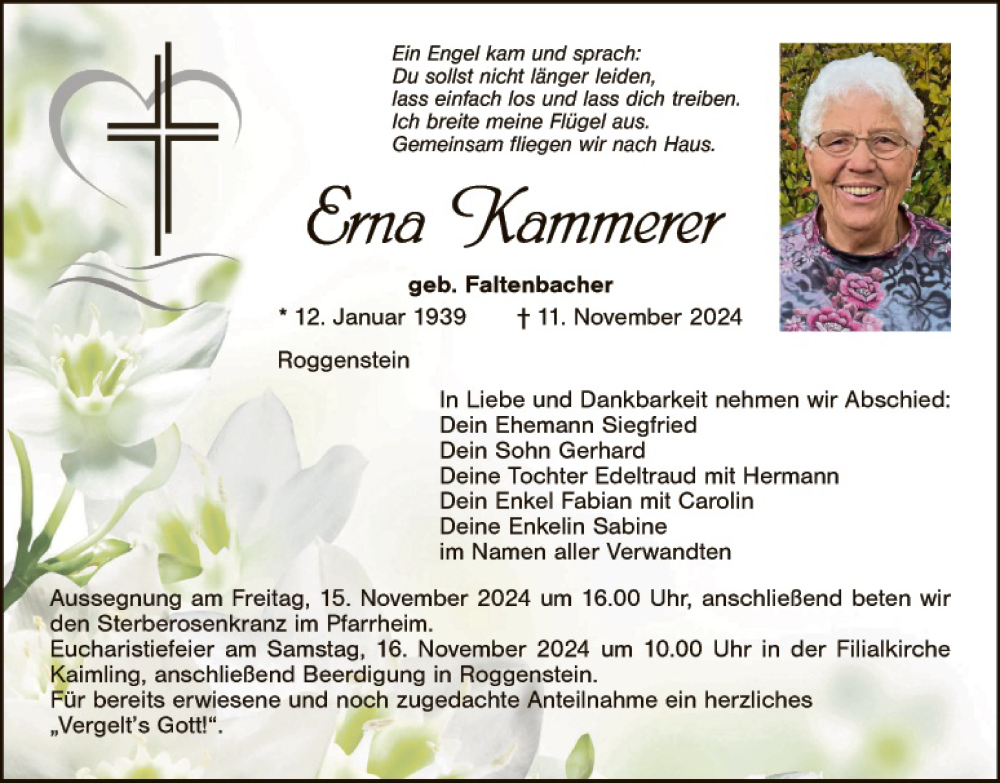 Traueranzeige für Ema Kammerer vom 13.11.2024 aus Hauptausgabe Weiden