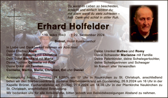 Traueranzeige von Erhard Holfelder von Hauptausgabe Weiden