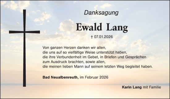 Traueranzeige von Ewald Lang von Tirschenreuth + Eschenbach - Kemnath - Erbendorf