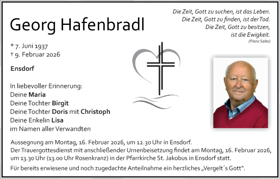 Traueranzeige von Georg Hafenbradl von Hauptausgabe Amberg