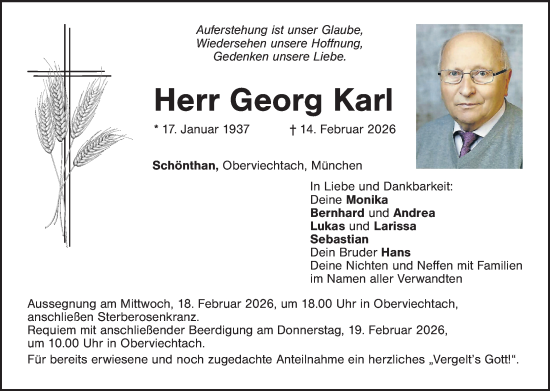 Traueranzeige von Georg Karl von Landkreis Schwandorf
