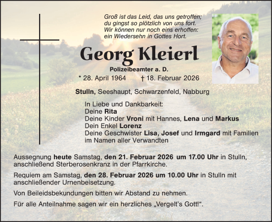 Traueranzeige von Georg Kleierl von Landkreis Schwandorf