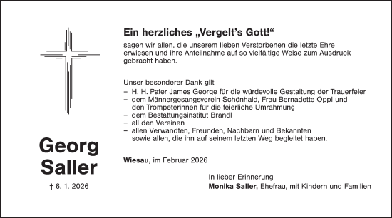 Traueranzeige von Georg Saller von Hauptausgabe Weiden