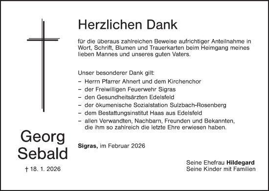 Traueranzeige von Georg Sebald von Hauptausgabe Amberg