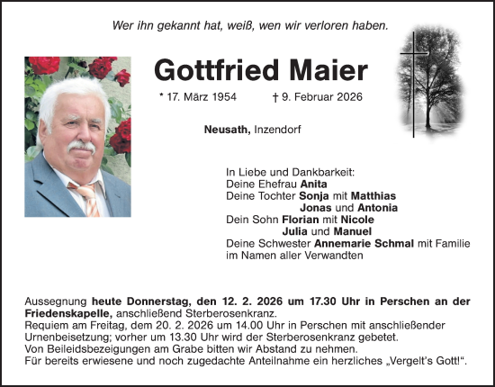 Traueranzeige von Gottfried Maier von Landkreis Schwandorf
