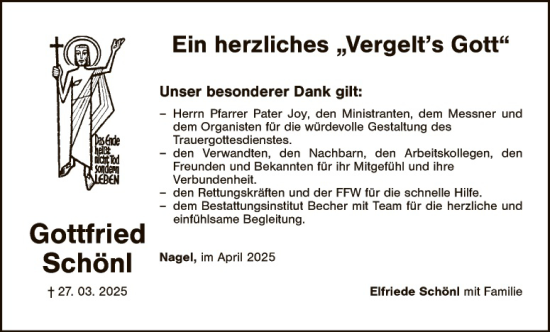 Traueranzeige von Gottfried Schönl von Tirschenreuth + Eschenbach - Kemnath - Erbendorf