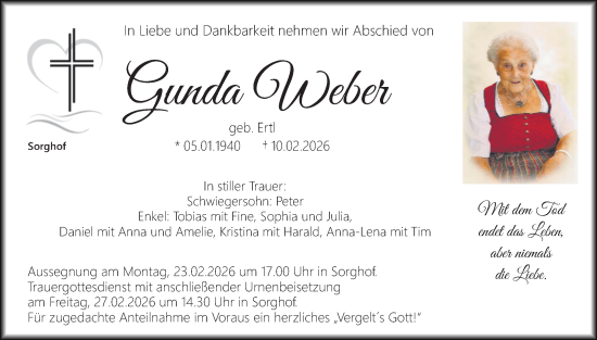 Traueranzeige von Gunda Weber von Hauptausgabe Amberg