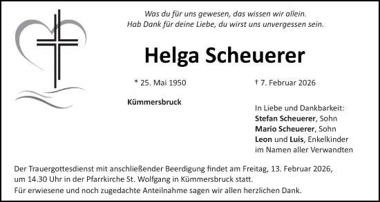 Traueranzeige von Helga Scheuerer von Hauptausgabe Amberg