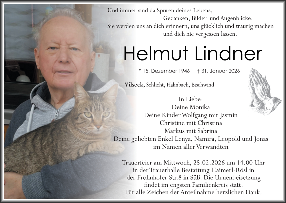  Traueranzeige für Helmut Lindner vom 21.02.2026 aus Hauptausgabe Amberg