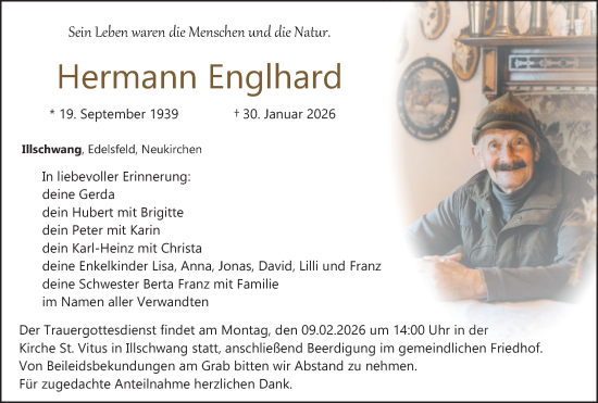 Traueranzeige von Hermann Englhard von Hauptausgabe Amberg