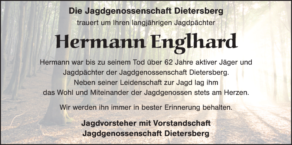  Traueranzeige für Hermann Englhard vom 18.02.2026 aus Hauptausgabe Amberg
