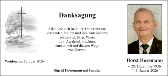 Traueranzeige von Horst Hosemann von Hauptausgabe Weiden