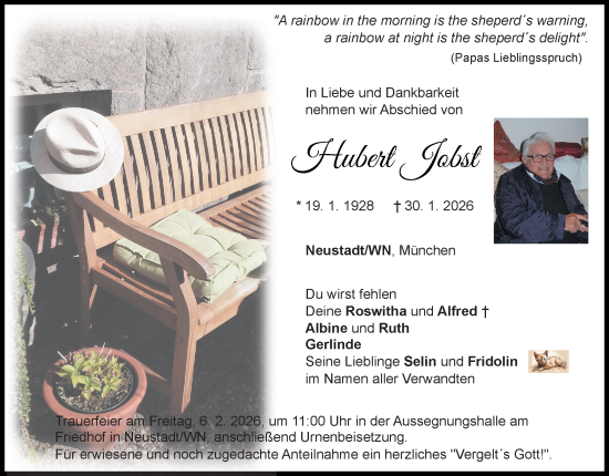Traueranzeige von Hubert Jobst von Hauptausgabe Weiden