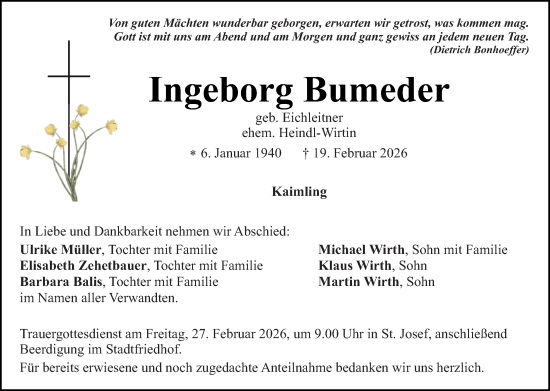 Traueranzeige von Ingeborg Bumeder von Gesamtausgabe