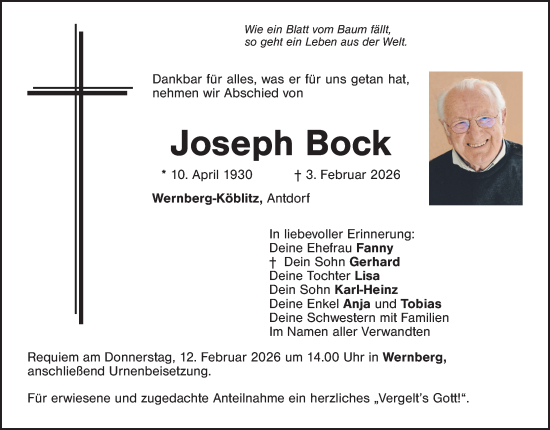 Traueranzeige von Joseph Bock von Landkreis Schwandorf