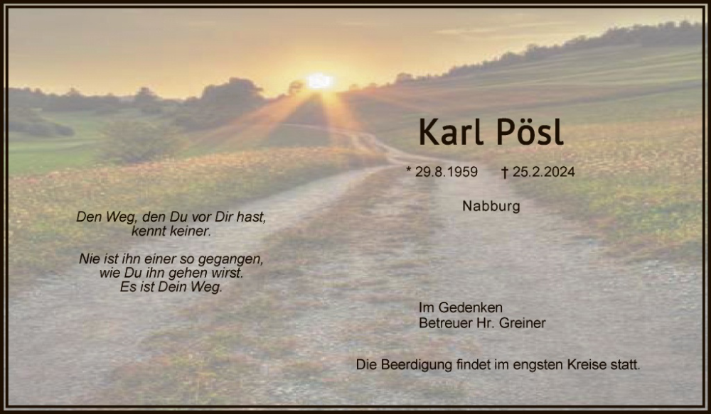  Traueranzeige für Karl Pösl vom 02.03.2024 aus Landkreis Schwandorf