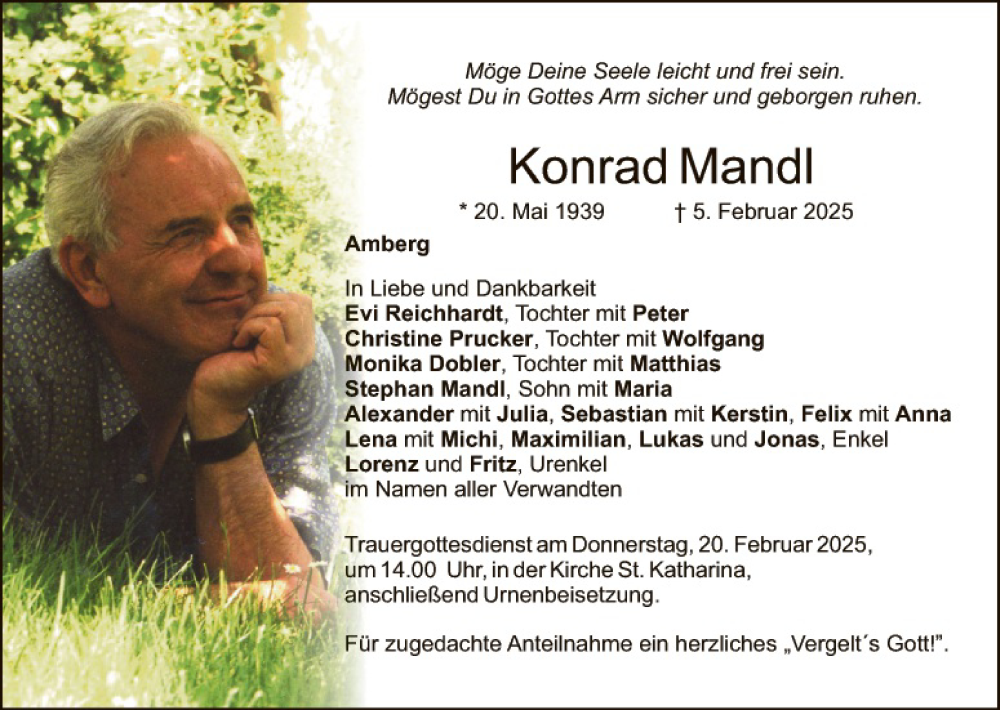  Traueranzeige für Konrad Mandl vom 15.02.2025 aus Hauptausgabe Amberg