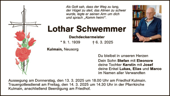 Traueranzeige von Lothar Schwemmer von Tirschenreuth + Eschenbach - Kemnath - Erbendorf