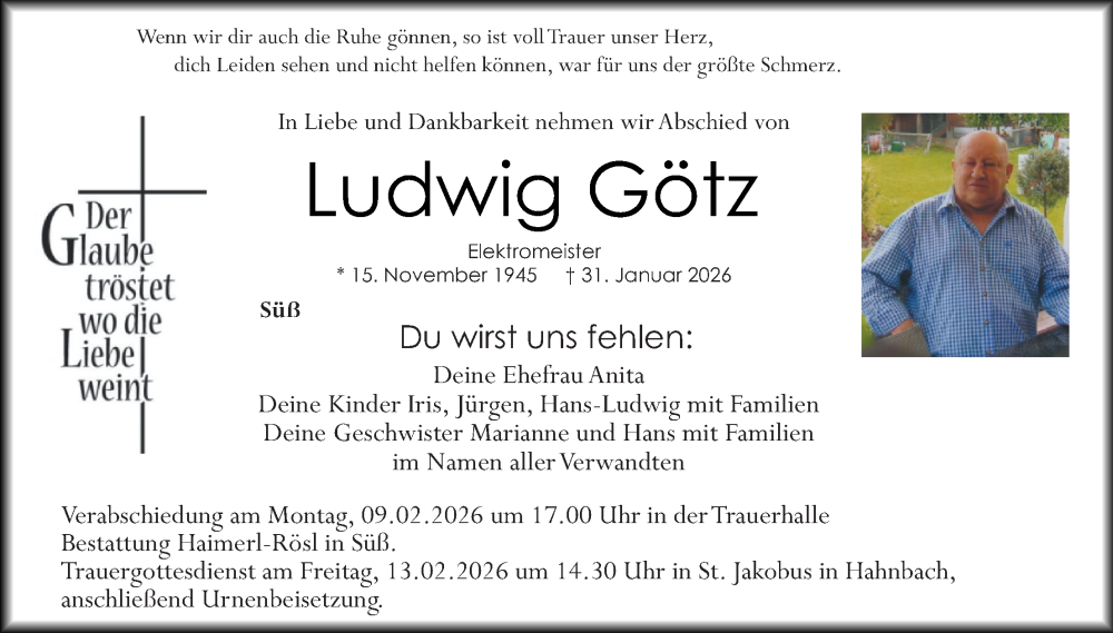  Traueranzeige für Ludwig Götz vom 04.02.2026 aus Hauptausgabe Amberg