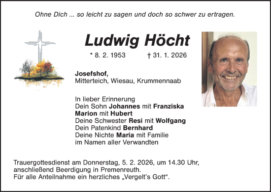 Traueranzeige von Ludwig Höcht von Hauptausgabe Weiden