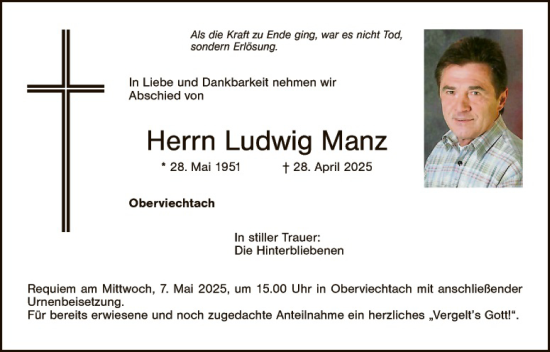 Traueranzeige von Ludwig Manz von Landkreis Schwandorf