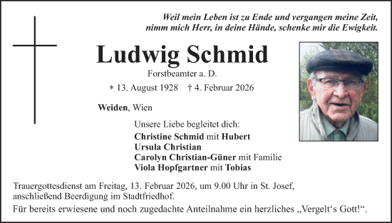 Traueranzeige von Ludwig Schmid von Hauptausgabe Weiden