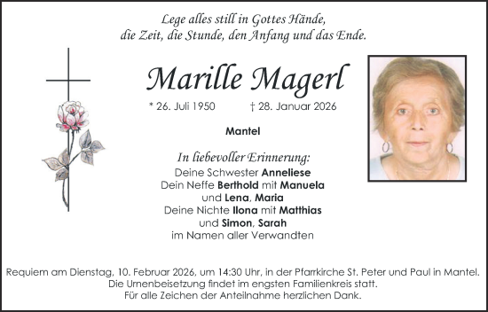 Traueranzeige von Marille Magerl von Hauptausgabe Weiden
