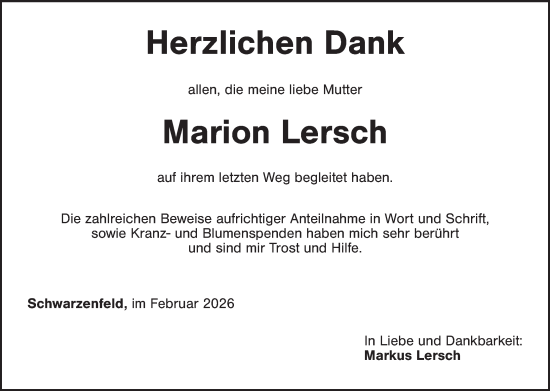 Traueranzeige von Marion Lersch von Landkreis Schwandorf