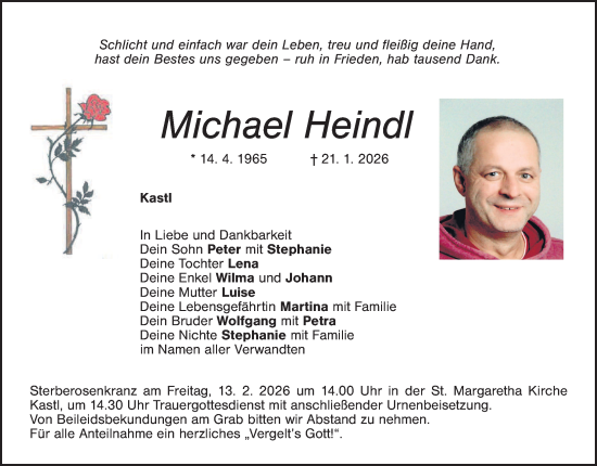 Traueranzeige von Michael Heindl von Tirschenreuth + Eschenbach - Kemnath - Erbendorf