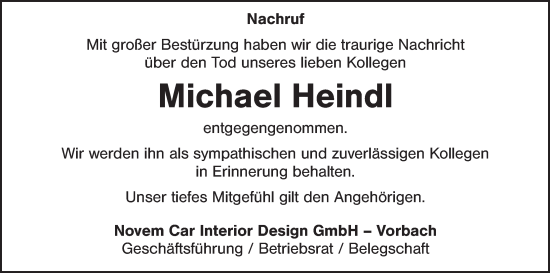 Traueranzeige von Michael Heindl von Eschenbach - Kemnath - Erbendorf