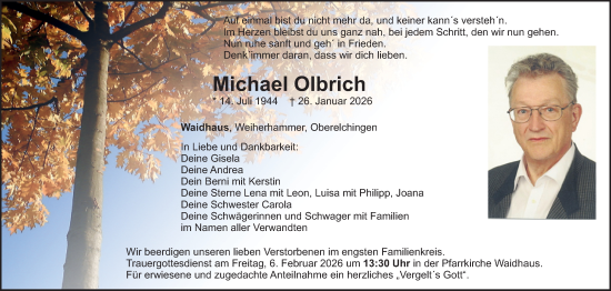Traueranzeige von Michael Olbrich von Landkreis Schwandorf und Vohenstrauß