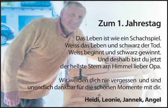 Traueranzeige von Opa  von Gesamtausgabe