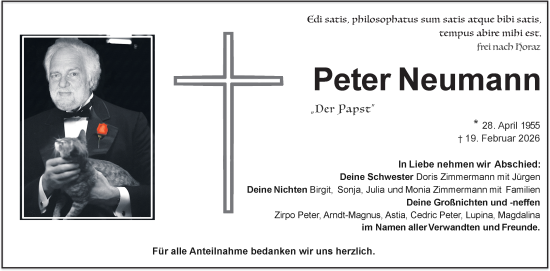 Traueranzeige von Peter Neumann von Hauptausgabe Weiden