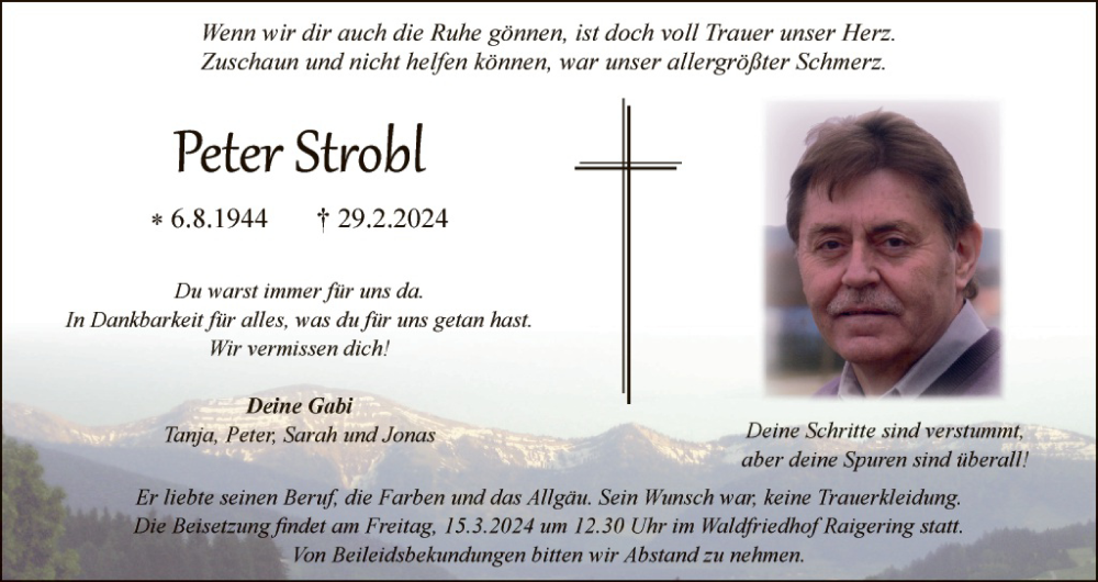  Traueranzeige für Peter Strobl vom 09.03.2024 aus Hauptausgabe Amberg