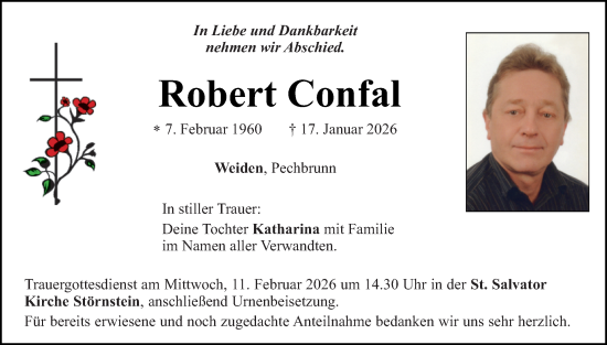 Traueranzeige von Robert Confal von Hauptausgabe Weiden