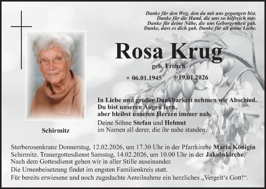Traueranzeige von Rosa Krug von Hauptausgabe Weiden