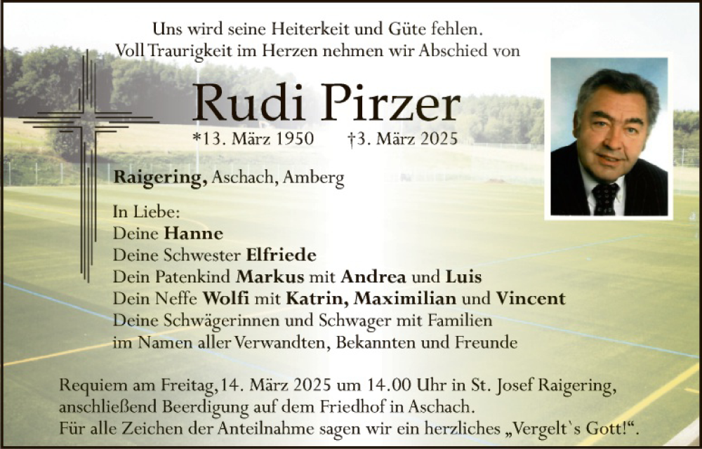  Traueranzeige für Rudi Pirzer vom 08.03.2025 aus Hauptausgabe Amberg