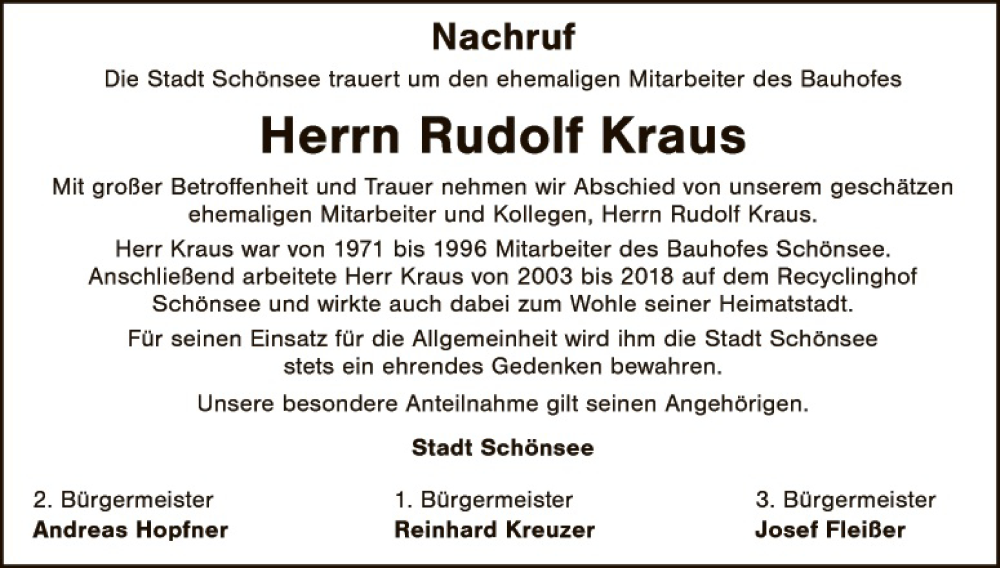  Traueranzeige für Rudolf Kraus vom 27.02.2025 aus Landkreis Schwandorf